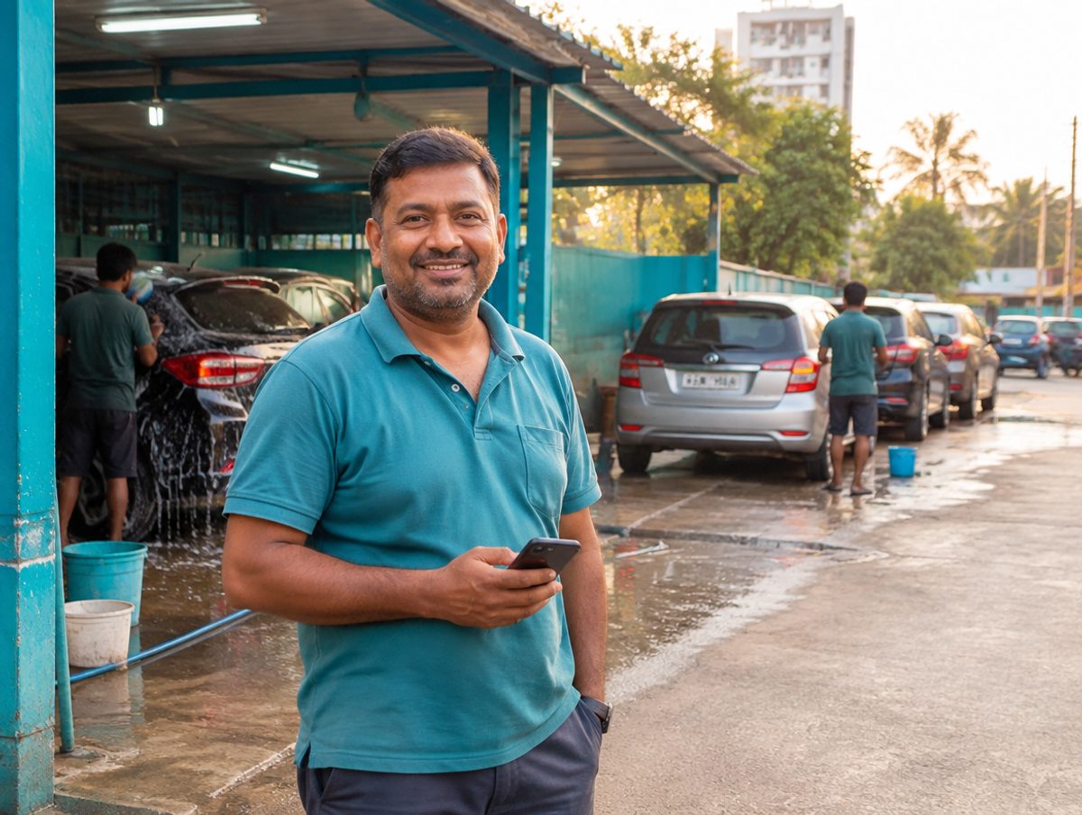 A car wash owner using the Washify Partner app